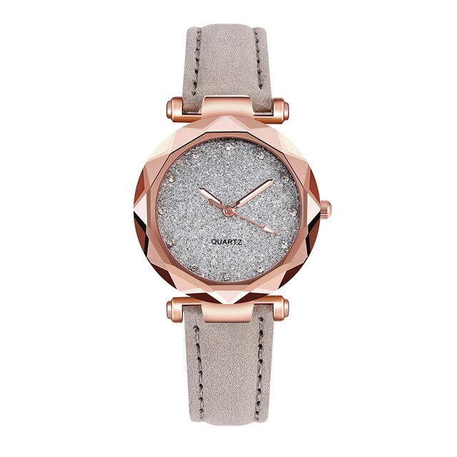 Casual Women Romantic Starry Sky Wrist Watch Leather Rhinestone Designer Ladies Clock Simple Dress Gfit  Montre Femme@50