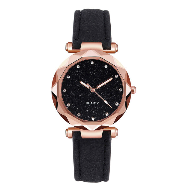 Casual Women Romantic Starry Sky Wrist Watch Leather Rhinestone Designer Ladies Clock Simple Dress Gfit  Montre Femme@50