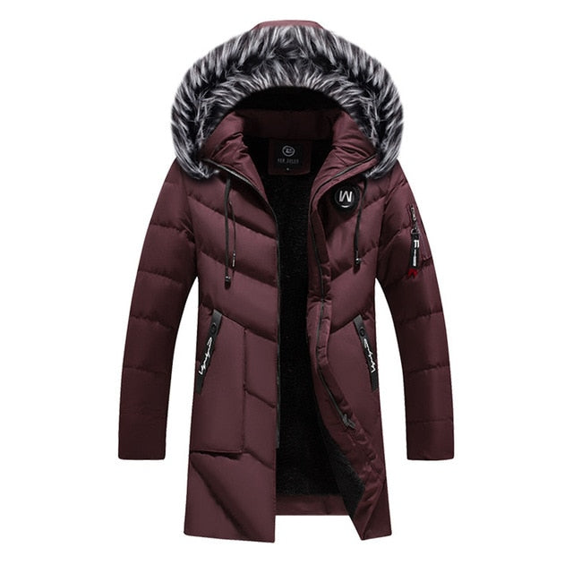 Winter Parka Men's Solid Jacket 2019 New Arrival Thick Warm Coat Long Hooded Jacket Fur Collar Windproof Padded Coat Fashion Men