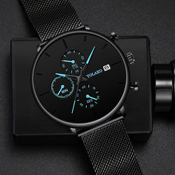 Blue Pointer Men Watch Quartz Casual Simple Alloy Mesh Matte Male Business Temperament Calendar Wrist Watch Relojes Para Hombre