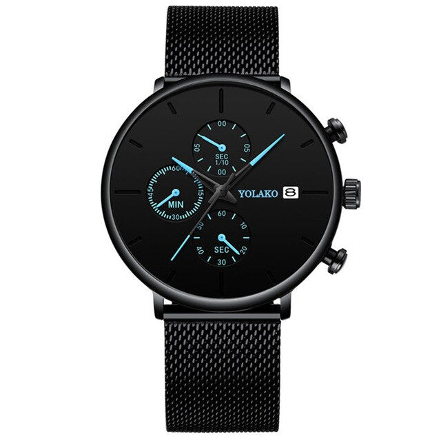 Blue Pointer Men Watch Quartz Casual Simple Alloy Mesh Matte Male Business Temperament Calendar Wrist Watch Relojes Para Hombre