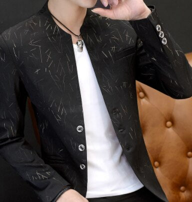 HO 2020 Men 's casual collar collar blazers youth handsome trend Slim print blazers   5XL   6XL