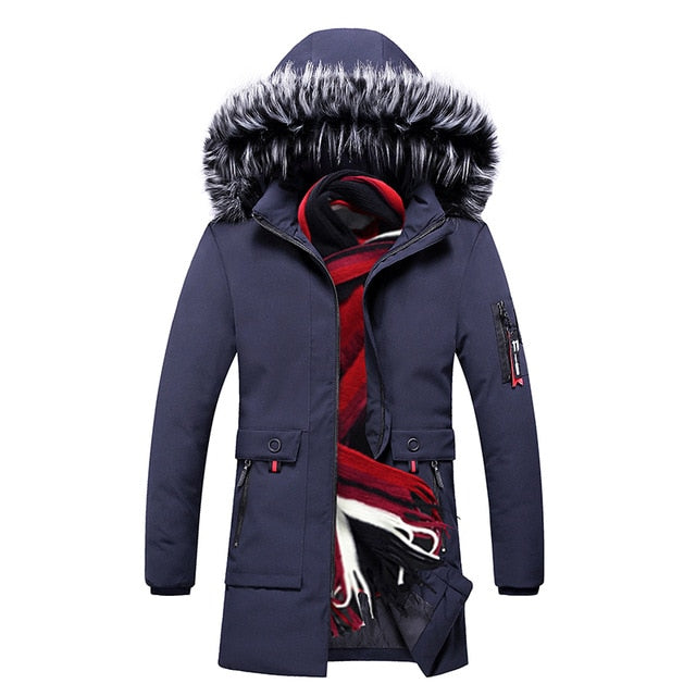 Winter Long Parkas Men Cotton Padded Brand Clothing Fashion Casual Slim Thick Warm Mens Coats Fur Hooded Overcoats Male Clothes