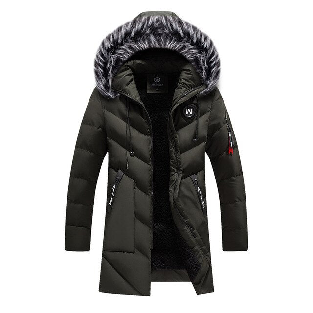 Winter Long Parkas Men Cotton Padded Brand Clothing Fashion Casual Slim Thick Warm Mens Coats Fur Hooded Overcoats Male Clothes