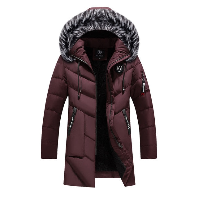 Winter Long Parkas Men Cotton Padded Brand Clothing Fashion Casual Slim Thick Warm Mens Coats Fur Hooded Overcoats Male Clothes