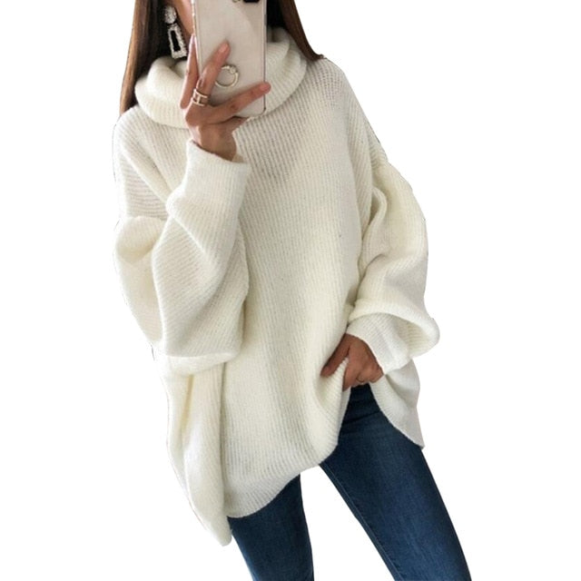 CALOFE 2019 Women Oversized Thicken Basic Knitted Sweater Female Solid Turtleneck Pullovers and Sweaters Autumn Winter Jumpers