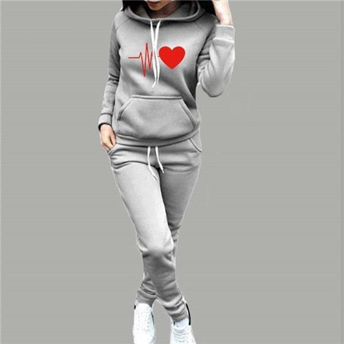 2019 Autumn Winter 2 Piece Set Women Hoodie Pants Printed Tracksuit Pullover Sweatshirt Trousers With Pockets Tracksuit Suits