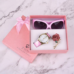 Sunglasses watch brooch 3 pcs ladies gift box Girl christmas gift new year gift Fashion Clock Women Watches leather Quartz Wrist