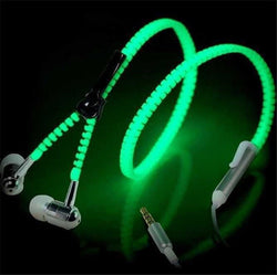 Earphone Glowing Luminous Light Metal Zipper Earbuds Glow In The Dark Head For iphone Samsung  MP3 With Mic Xiaomi Huawei